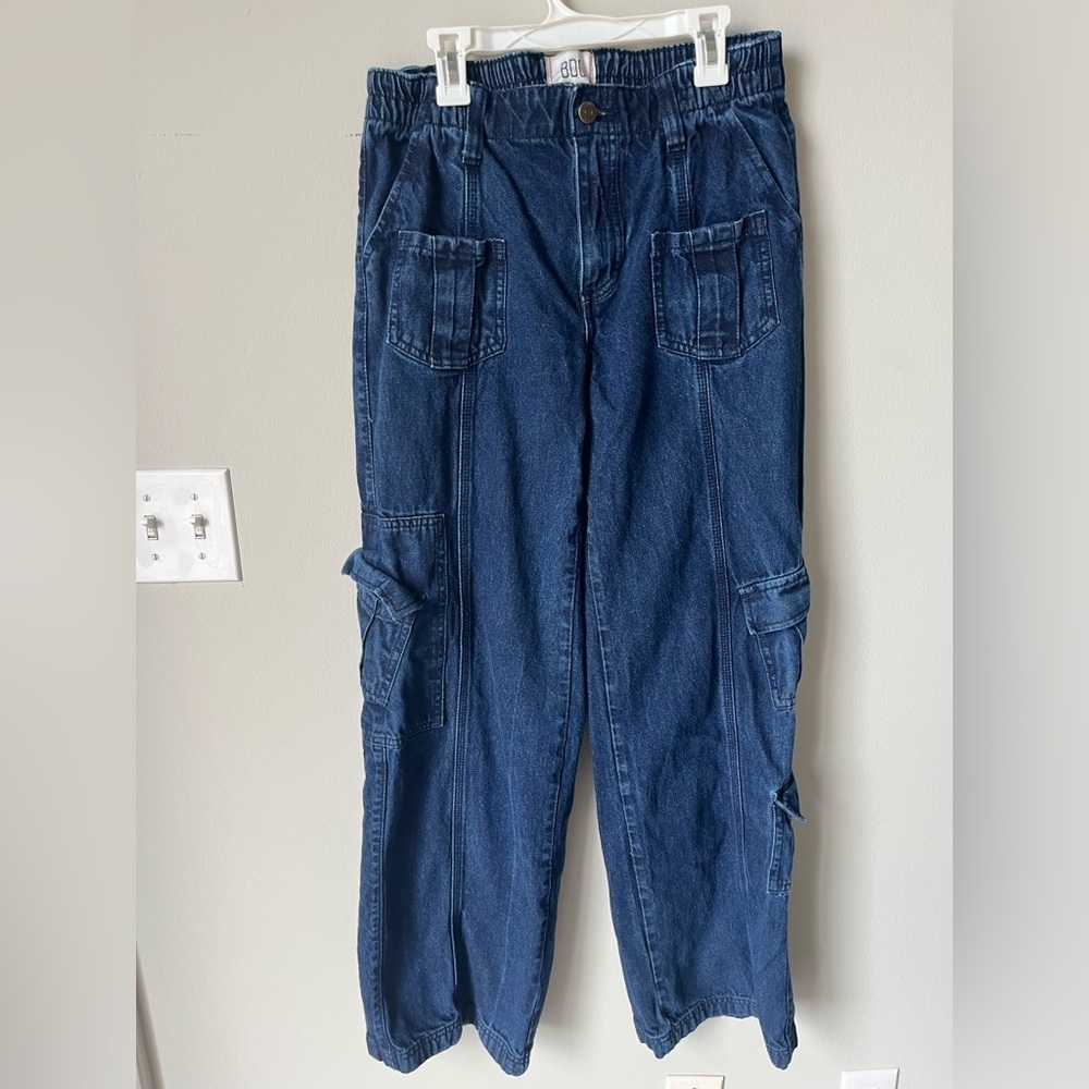 BDG Navy Elastic-Waist Cargo Denim Pants